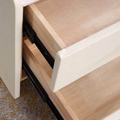 Contemporary Scandinavian Beige 2-Drawer Storage Nightstand - Stone Slab Top Bedside Table For Bedroom