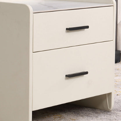 Contemporary Scandinavian Beige 2-Drawer Storage Nightstand - Stone Slab Top Bedside Table For Bedroom