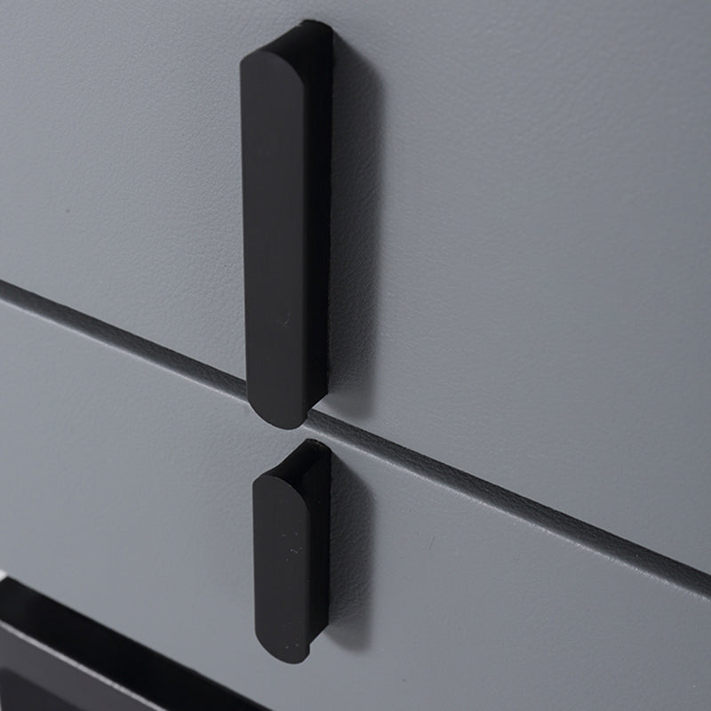 Modern Minimalist Gray Faux Leather 2-Drawer Storage Nightstand - Iron Leg Bedside Table For Bedroom