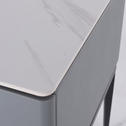 Modern Minimalist Gray Faux Leather 2-Drawer Storage Nightstand - Iron Leg Bedside Table For Bedroom
