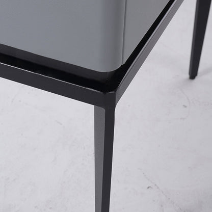 Modern Minimalist Gray Faux Leather 2-Drawer Storage Nightstand - Iron Leg Bedside Table For Bedroom