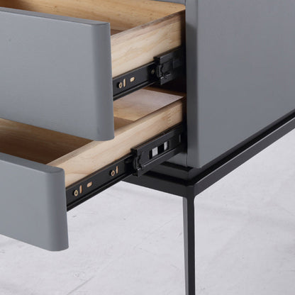 Modern Minimalist Gray Faux Leather 2-Drawer Storage Nightstand - Iron Leg Bedside Table For Bedroom