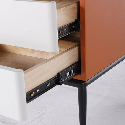 Modern Luxury Orange Faux Leather 2-Drawer Storage Nightstand - Matte Finish Bedside Table For Bedroom