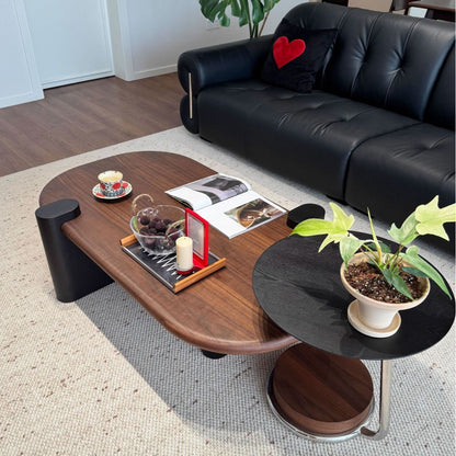 Traditional Vintage Round Plywood Ash Wood Stainless Steel Coffee Table For Living Room