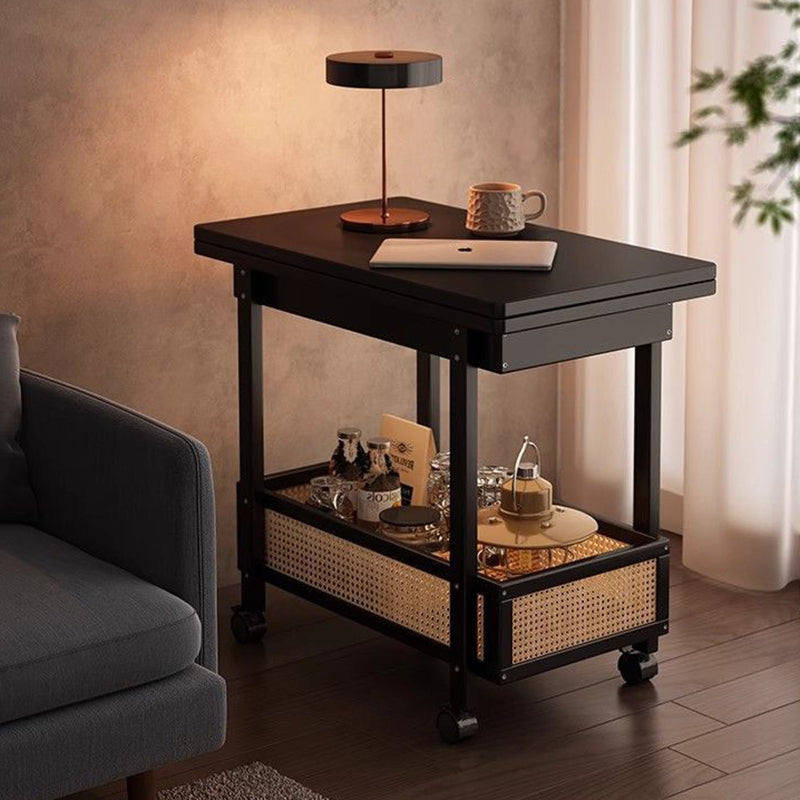 Traditional Vintage Rectangular Nan Bamboo Collapsible Removable Side Table 2-Tier For Living Room