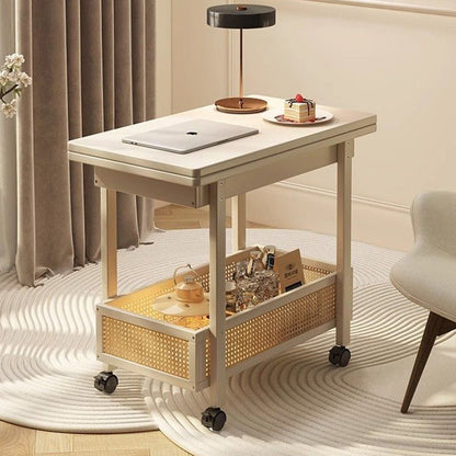Traditional Vintage Rectangular Nan Bamboo Collapsible Removable Side Table 2-Tier For Living Room