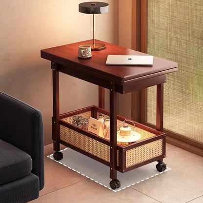 Traditional Vintage Rectangular Nan Bamboo Collapsible Removable Side Table 2-Tier For Living Room