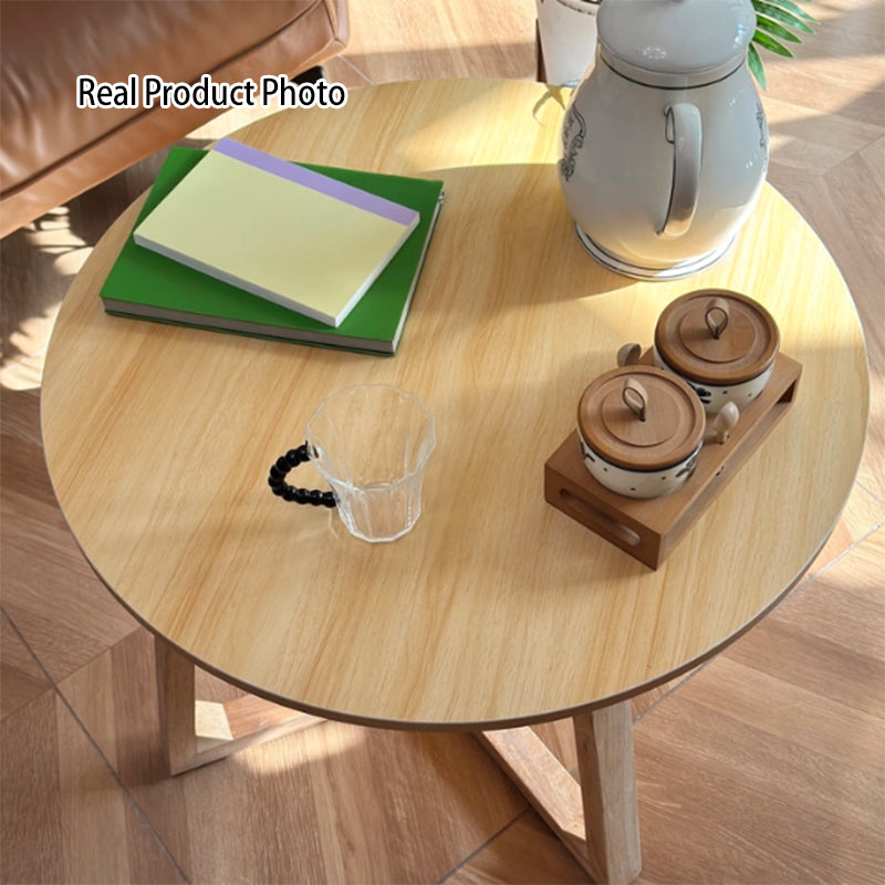 Contemporary Scandinavian Round Medium-Density Fiberboard Pine Solid Wood Coffee Table For Living Room
