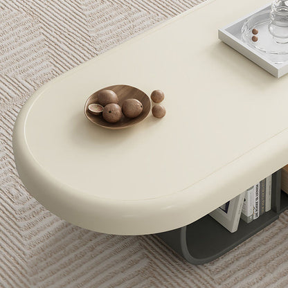 Contemporary Scandinavian Oval Plywood Stone Slab Coffee Table 2-Drawer For Living Room