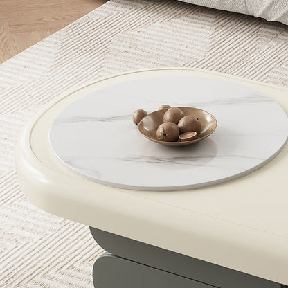 Contemporary Scandinavian Oval Plywood Stone Slab Coffee Table 2-Drawer For Living Room
