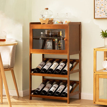 Traditional Vintage Rectangular Acrylic Nan Bamboo Storage Sideboard 1-Cabinet 3-Tier For Kitchen