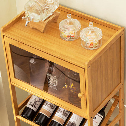 Traditional Vintage Rectangular Acrylic Nan Bamboo Storage Sideboard 1-Cabinet 3-Tier For Kitchen