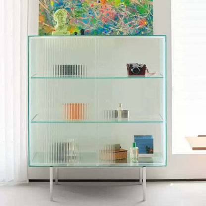 Modern Luxury Square Tempered Glass Stainless Steel Legs Storage Sideboard 1-Cabinet For Dining Room