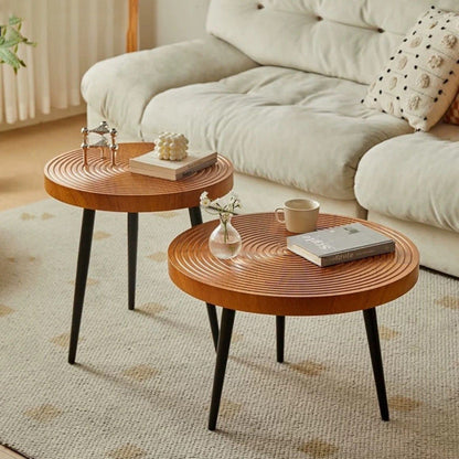 Traditional Vintage Round PVC Vacuum-Formed Particle Board Iron Side Table For Living Room