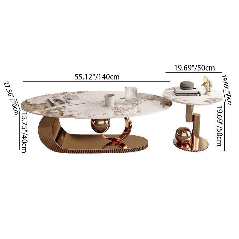 Modern Luxury Oval Stone Slab Creative Stainless Steel Base Coffee Table For Living Room