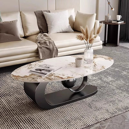 Modern Luxury Oval Stone Slab Creative Stainless Steel Base Coffee Table For Living Room