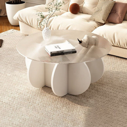 Contemporary Scandinavian Round Tempered Glass Particleboard Coffee Table For Living Room