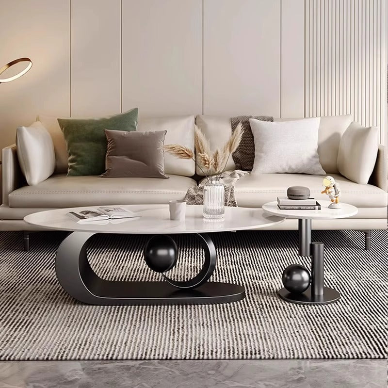 Modern Luxury Oval Stone Slab Creative Stainless Steel Base Coffee Table For Living Room