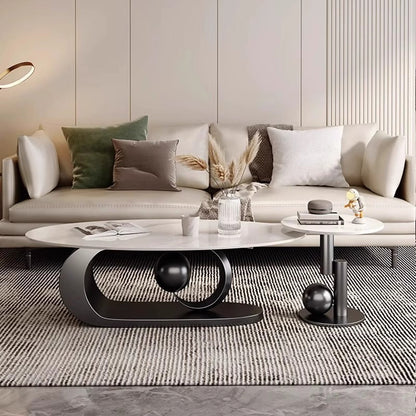 Modern Luxury Oval Stone Slab Creative Stainless Steel Base Coffee Table For Living Room