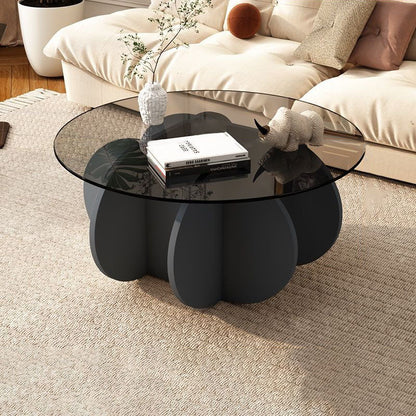 Contemporary Scandinavian Round Tempered Glass Particleboard Coffee Table For Living Room