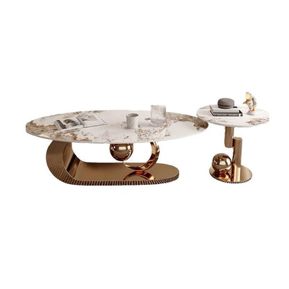 Modern Luxury Oval Stone Slab Creative Stainless Steel Base Coffee Table For Living Room