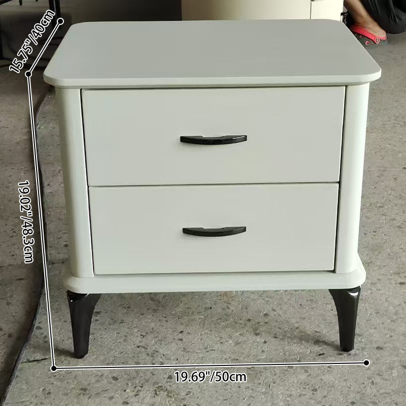 Modern Minimalist 2-Drawer Storage Nightstand - Cream PVC Faux Leather Bedside Table For Bedroom