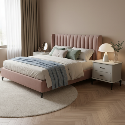 Modern Minimalist 2-Drawer Storage Nightstand - Cream PVC Faux Leather Bedside Table For Bedroom