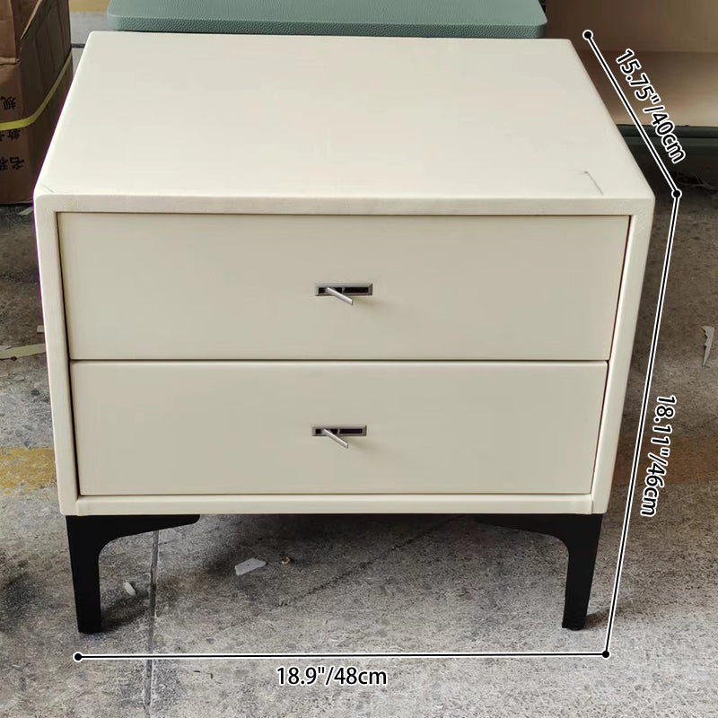 Contemporary Cream White Bedside Table With Dual Drawers - Scandinavian Faux Leather Nightstand For Modern Bedroom