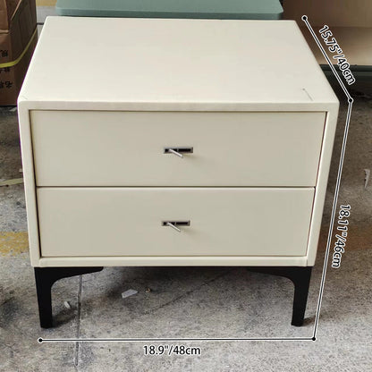 Contemporary Cream White Bedside Table With Dual Drawers - Scandinavian Faux Leather Nightstand For Modern Bedroom