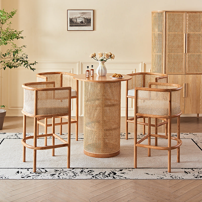 Traditional Chinese Square Ash Wood Indonesian Rattan Bar Table For Kitchen