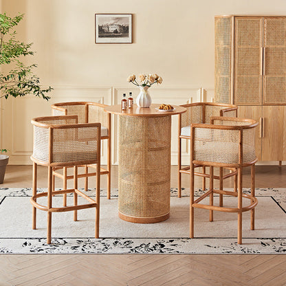 Traditional Chinese Square Ash Wood Indonesian Rattan Bar Table For Kitchen