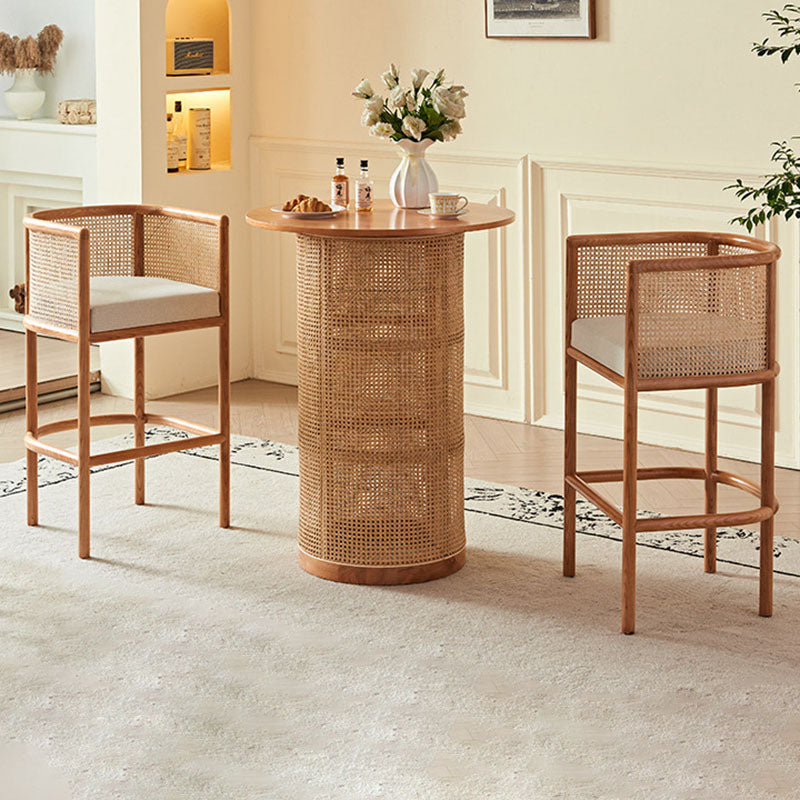Traditional Chinese Square Ash Wood Indonesian Rattan Bar Table For Kitchen