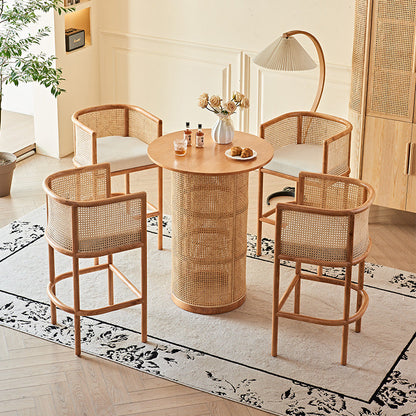 Traditional Chinese Square Ash Wood Indonesian Rattan Bar Table For Kitchen