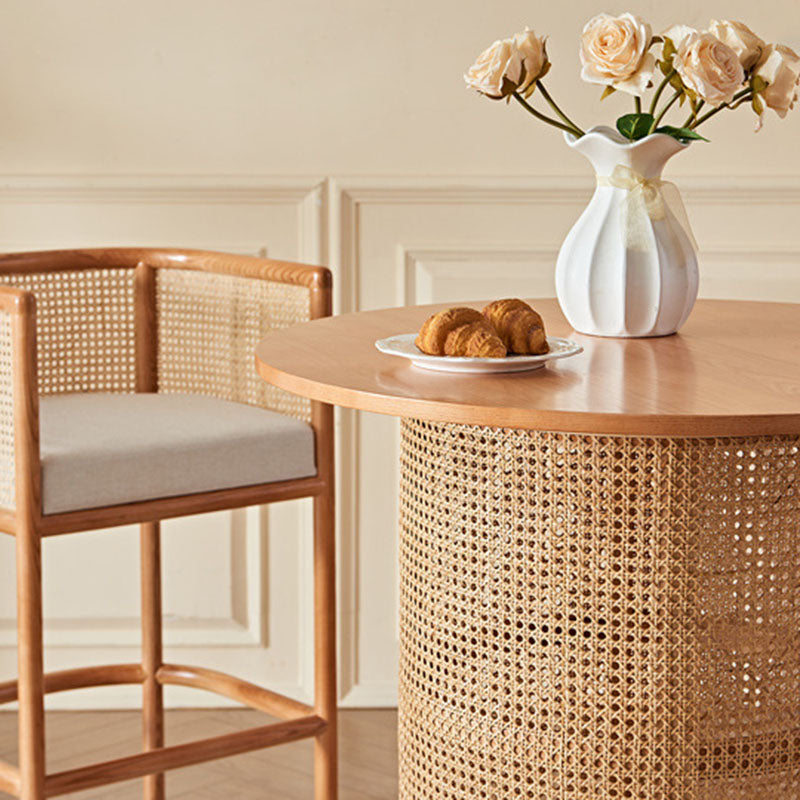 Traditional Chinese Square Ash Wood Indonesian Rattan Bar Table For Kitchen