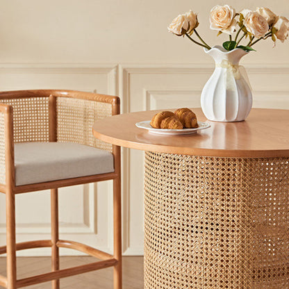 Traditional Chinese Square Ash Wood Indonesian Rattan Bar Table For Kitchen