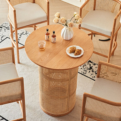 Traditional Chinese Square Ash Wood Indonesian Rattan Bar Table For Kitchen