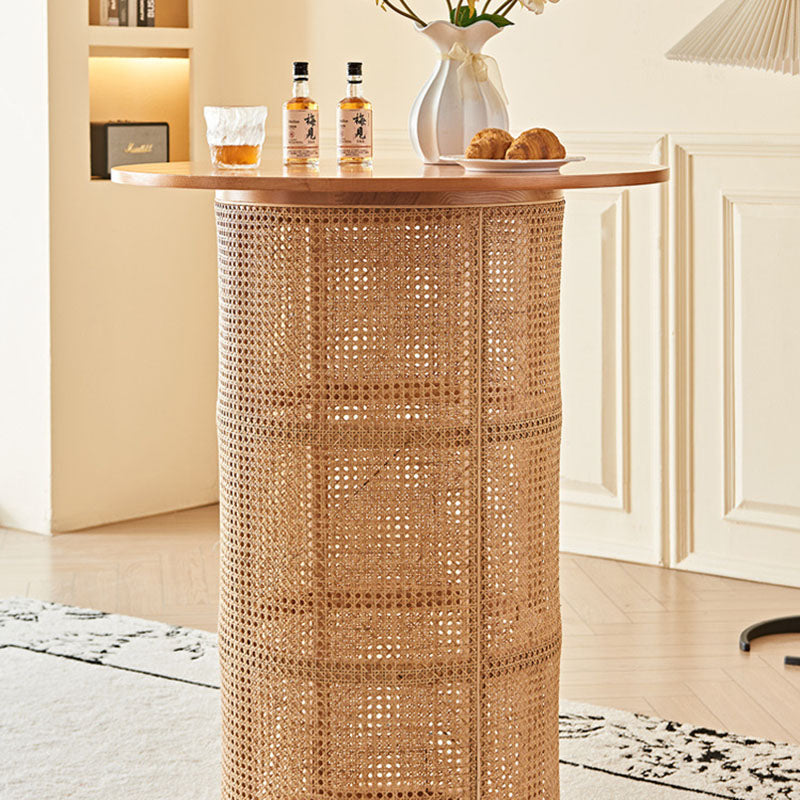 Traditional Chinese Square Ash Wood Indonesian Rattan Bar Table For Kitchen