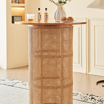 Traditional Chinese Square Ash Wood Indonesian Rattan Bar Table For Kitchen