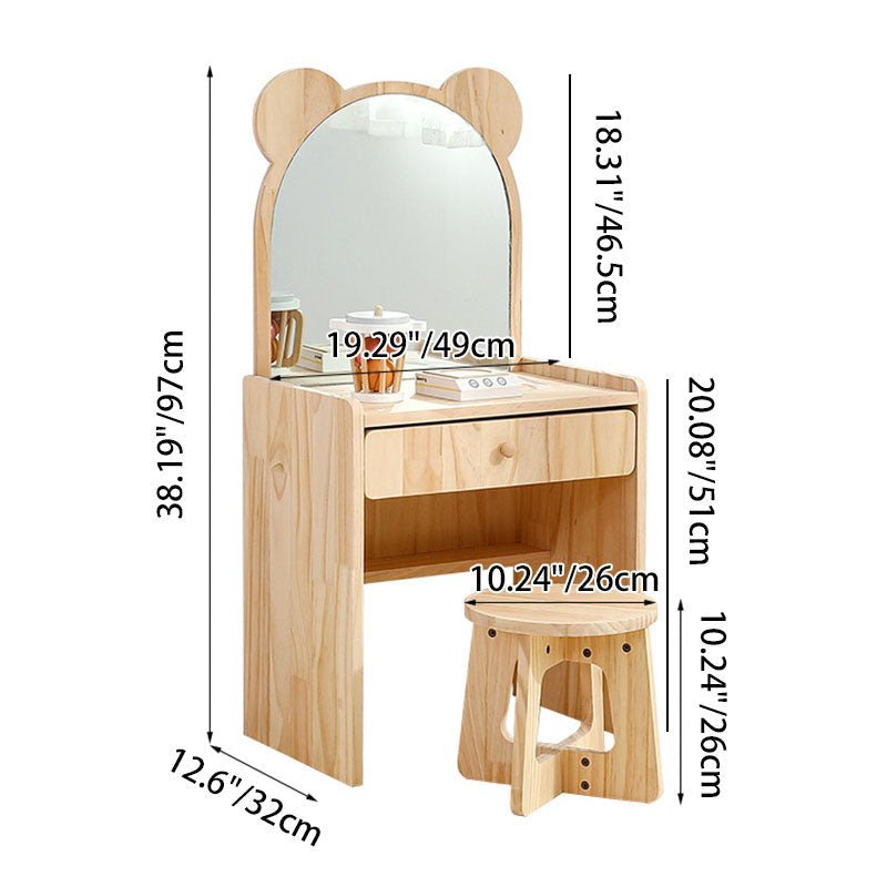 Contemporary Creative Rectangular Pine Wood Kids Desk & Chair Set 1-Drawer For Bedroom