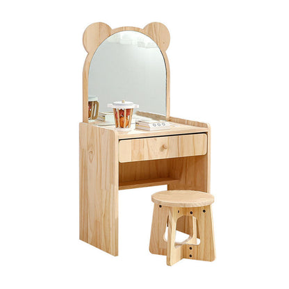 Contemporary Creative Rectangular Pine Wood Kids Desk & Chair Set 1-Drawer For Bedroom