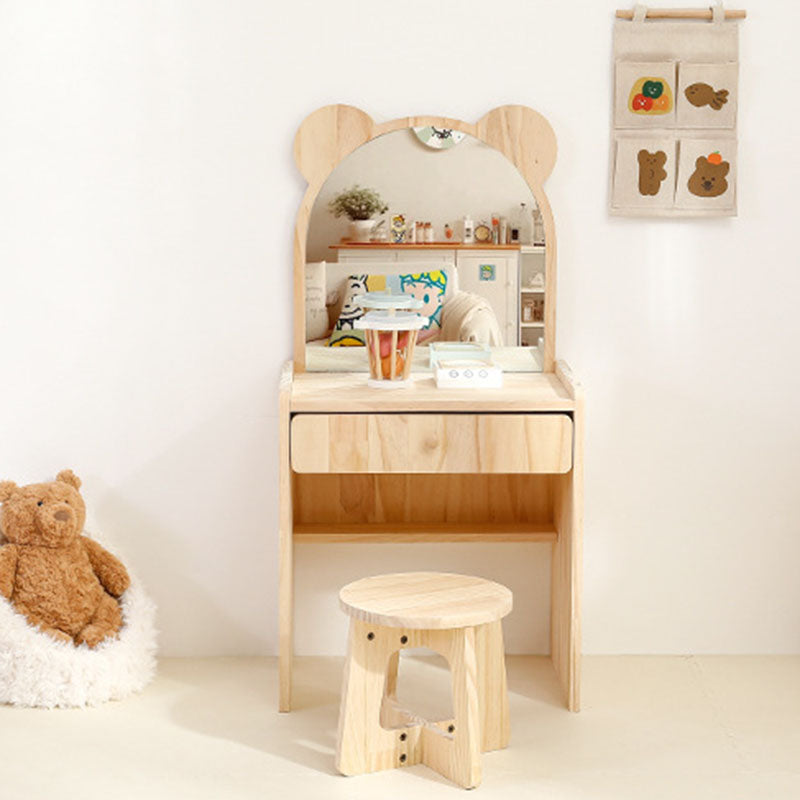 Contemporary Creative Rectangular Pine Wood Kids Desk & Chair Set 1-Drawer For Bedroom