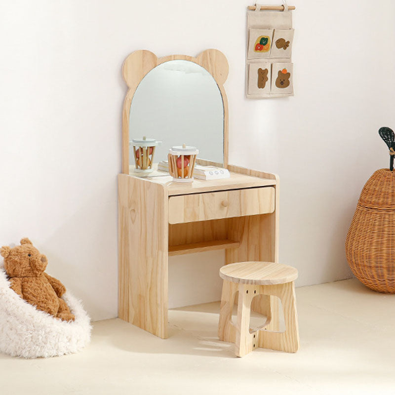 Contemporary Creative Rectangular Pine Wood Kids Desk & Chair Set 1-Drawer For Bedroom