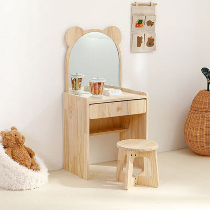Contemporary Creative Rectangular Pine Wood Kids Desk & Chair Set 1-Drawer For Bedroom