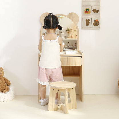 Contemporary Creative Rectangular Pine Wood Kids Desk & Chair Set 1-Drawer For Bedroom