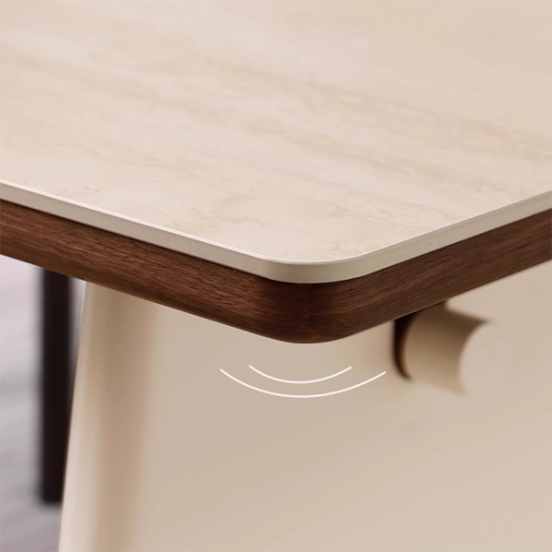 Traditional French Rectangular Stone Slab Walnut Veneer Oak Wood Dining Table For Dining Room