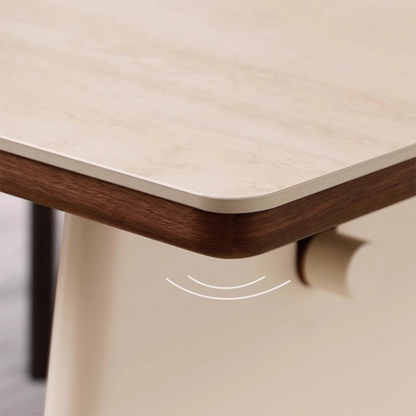 Traditional French Rectangular Stone Slab Walnut Veneer Oak Wood Dining Table For Dining Room