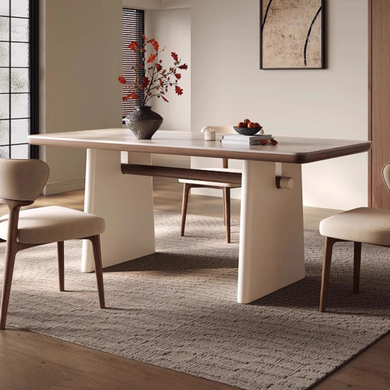 Traditional French Rectangular Stone Slab Walnut Veneer Oak Wood Dining Table For Dining Room