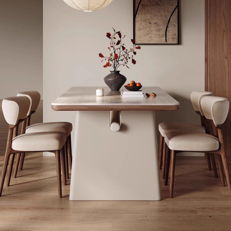 Traditional French Rectangular Stone Slab Walnut Veneer Oak Wood Dining Table For Dining Room