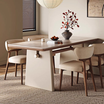 Traditional French Rectangular Stone Slab Walnut Veneer Oak Wood Dining Table For Dining Room