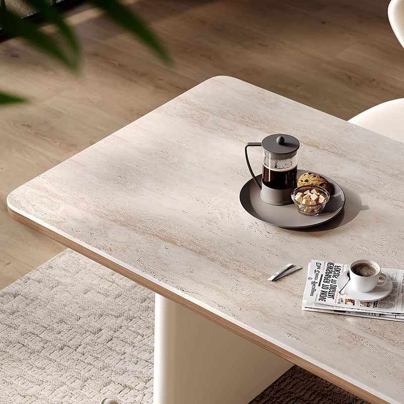 Traditional French Rectangular Stone Slab Walnut Veneer Oak Wood Dining Table For Dining Room